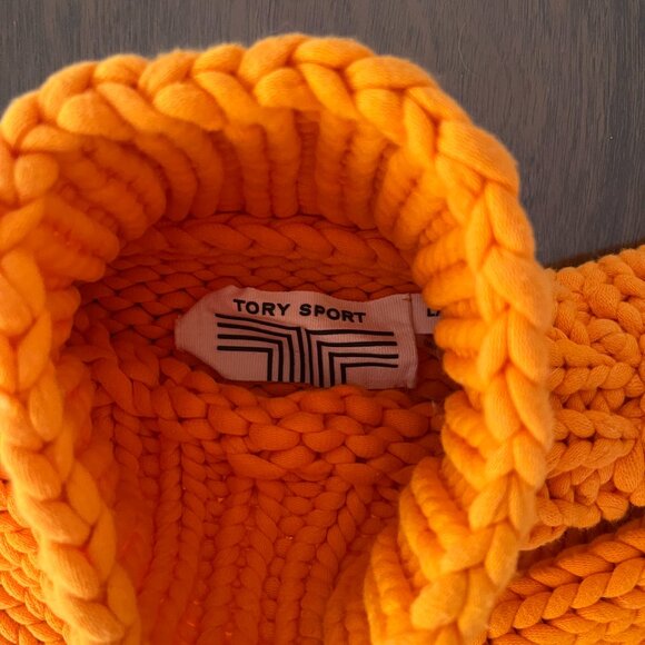 TORY SPORT  Oversized Chunky Hand Knit Sweater in Vibrant Orange, LARGE - Picture 2 of 3